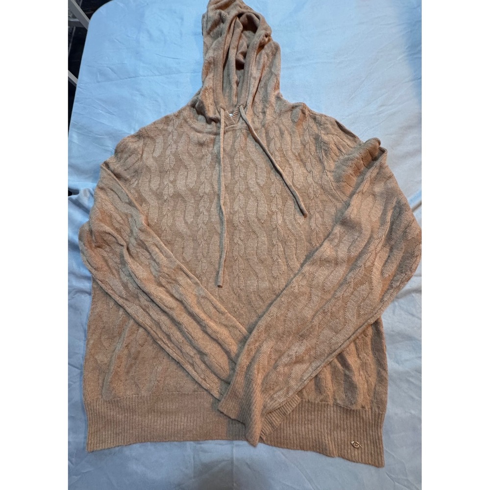 Sofia Vergara Sofia Intimates Camel Tan Cable Knit Hoodie Sweater Medium